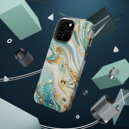Marbled Teal & Gold Magnetic Impact-Resistant Phone Case