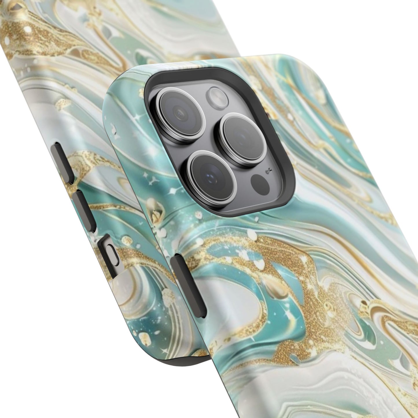 Marbled Teal & Gold Magnetic Impact-Resistant Phone Case