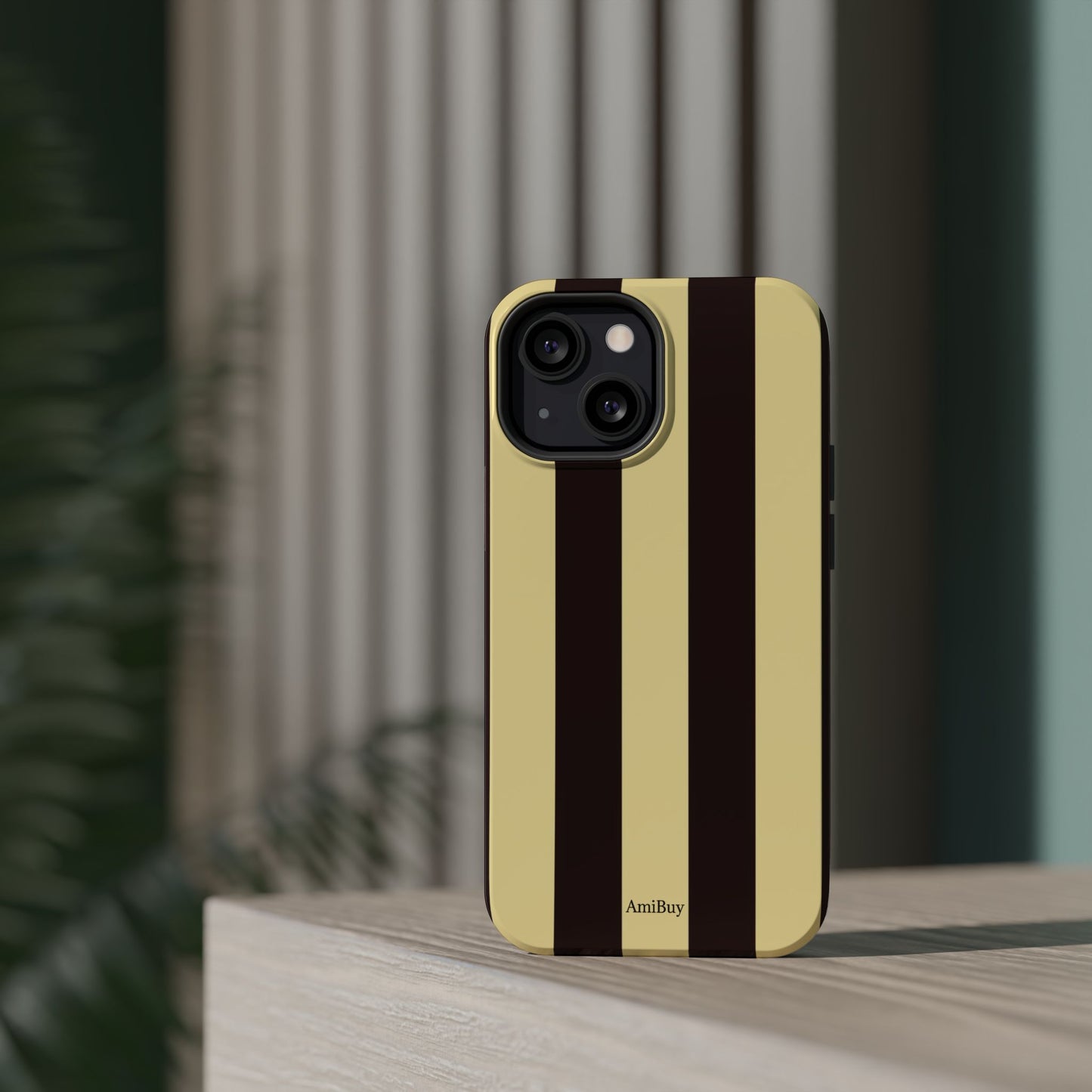 Striped Magnetic Impact-Resistant Phone Case — Brown & Cream Vertical Stripes