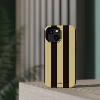 Striped Magnetic Impact-Resistant Phone Case — Brown & Cream Vertical Stripes