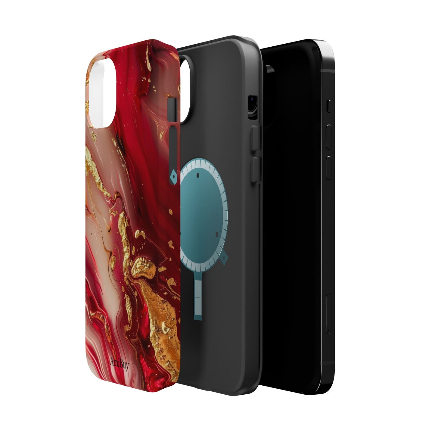 Red Marble & Gold Phone Case — Magnetic Impact-Resistant Protective Cover