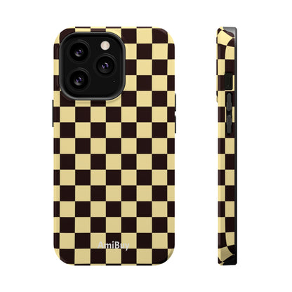 Checkerboard Magnetic Impact Case — Retro Black & Cream Phone Cover