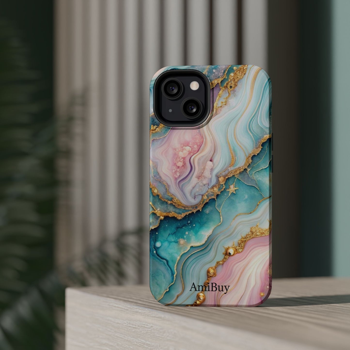 Marbled Aqua & Rose Gold Magnetic Impact Phone Case