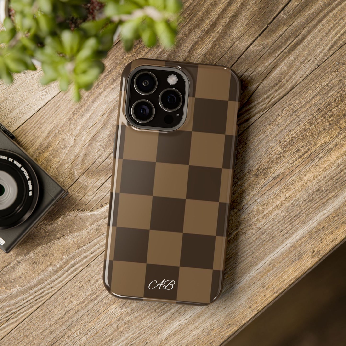 Brown Checkered Magnetic Impact-Resistant Phone Case
