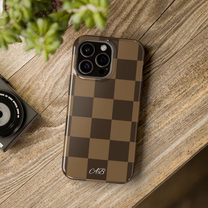 Brown Checkered Magnetic Impact-Resistant Phone Case