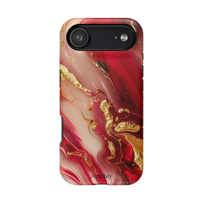 Red Marble & Gold Phone Case — Magnetic Impact-Resistant Protective Cover