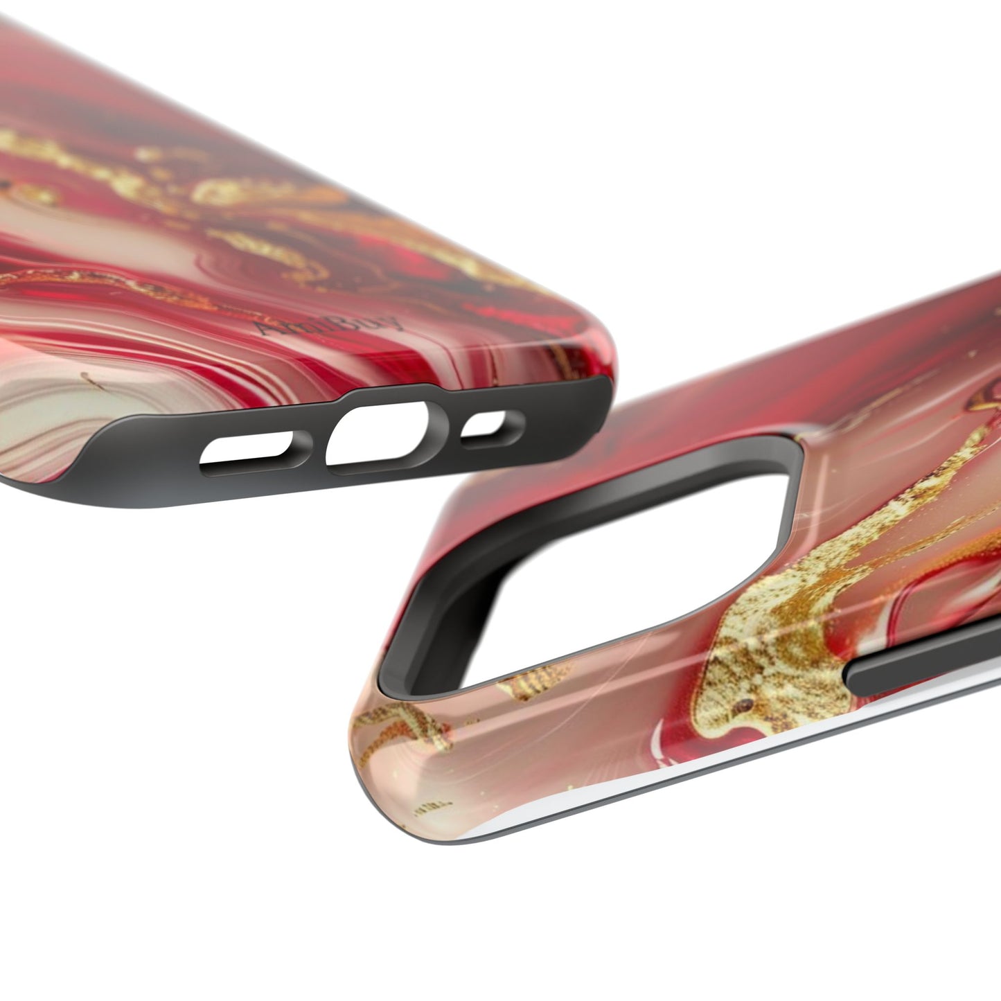 Red Marble & Gold Phone Case — Magnetic Impact-Resistant Protective Cover