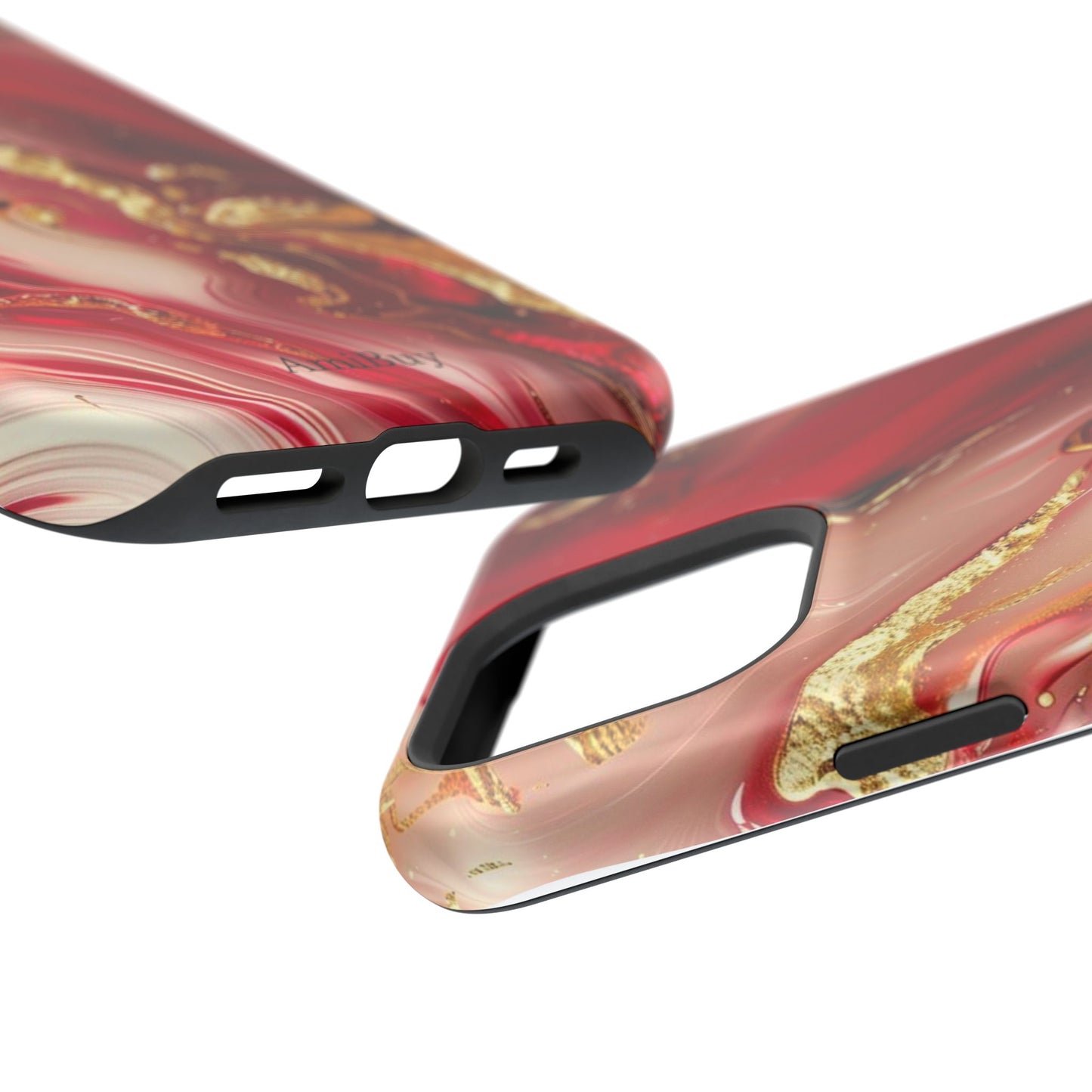Red Marble & Gold Phone Case — Magnetic Impact-Resistant Protective Cover