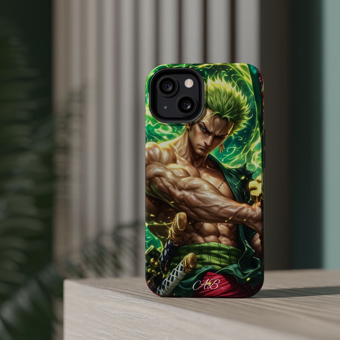 Magnetic Impact-Resistant Phone Case — Green-Sword Warrior Anime Art