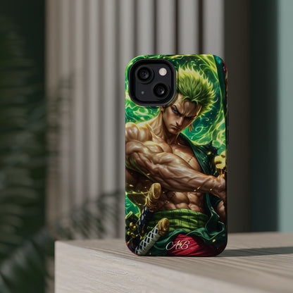 Magnetic Impact-Resistant Phone Case — Green-Sword Warrior Anime Art