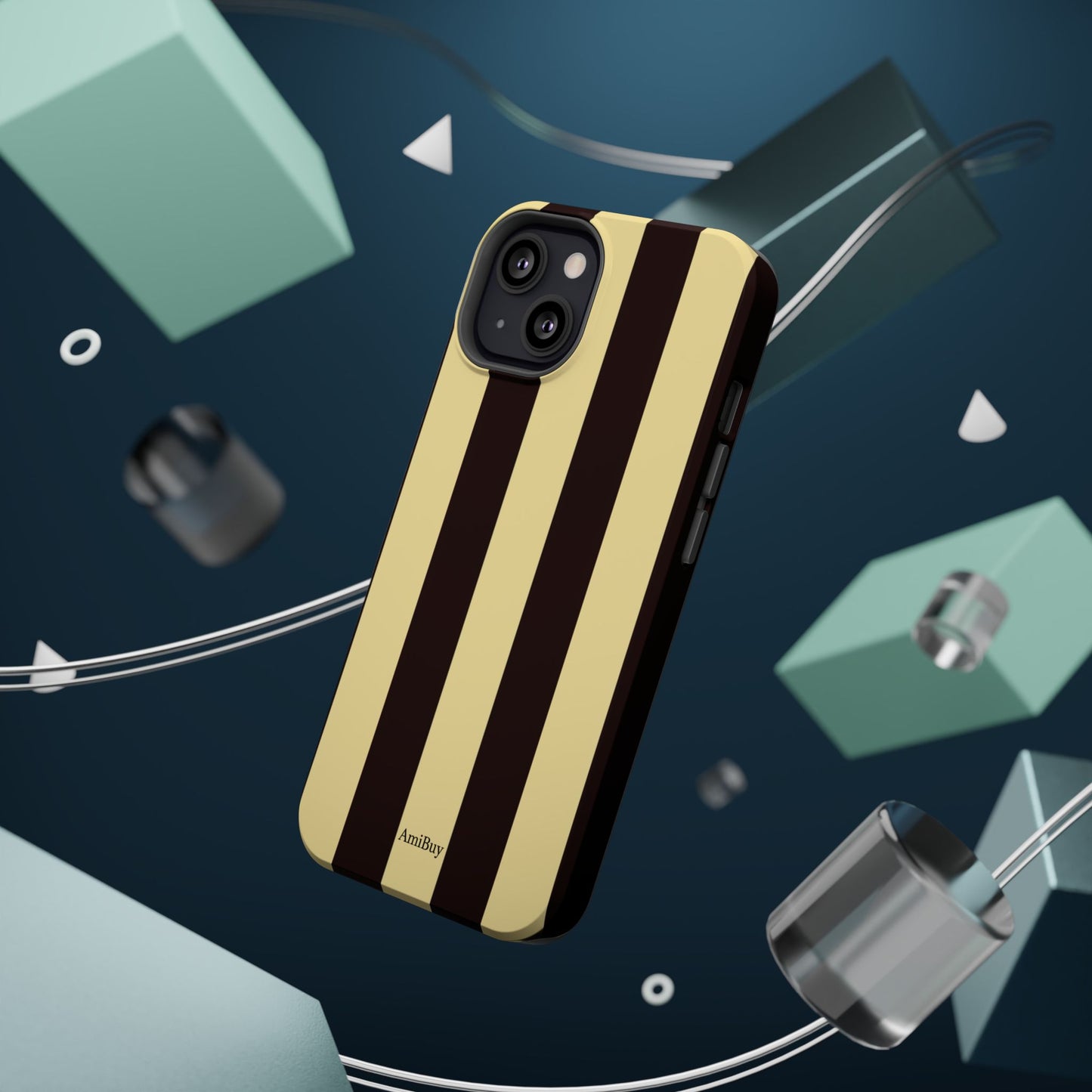 Striped Magnetic Impact-Resistant Phone Case — Brown & Cream Vertical Stripes