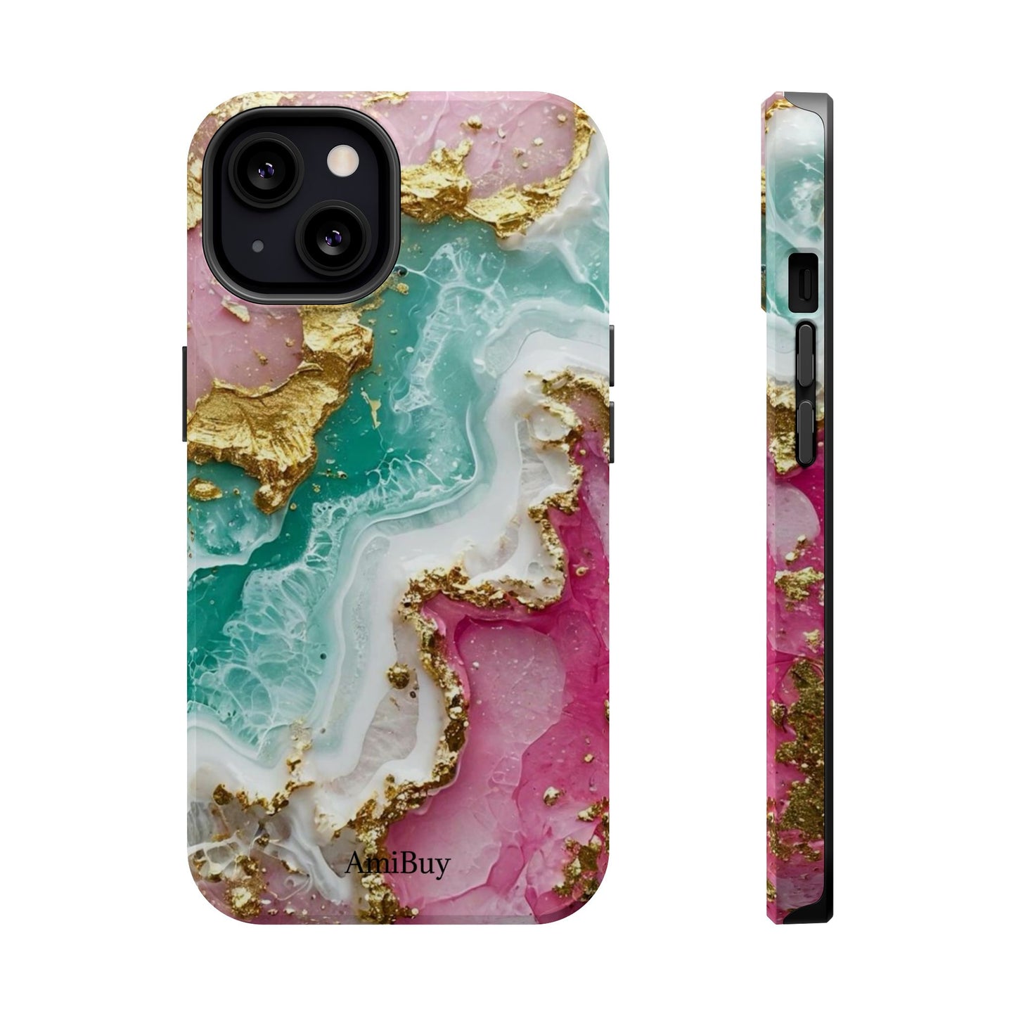 Marbled Pink & Teal Geode Magnetic Impact Phone Case