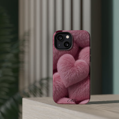Pink Fuzzy Heart Phone Case — Magnetic Impact-Resistant