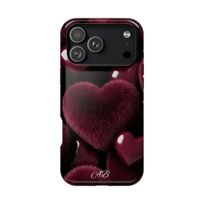 Magnetic Impact-Resistant Phone Case — Plush Burgundy Heart Design