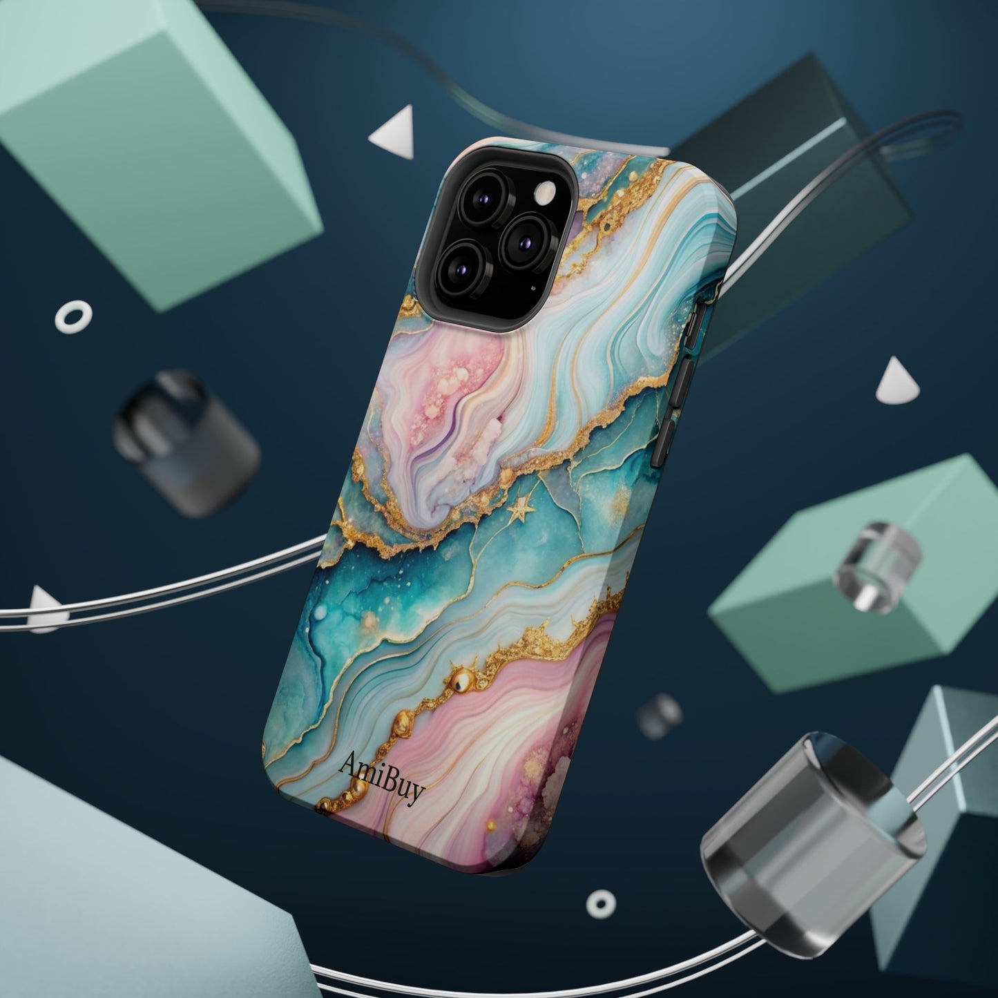Marbled Aqua & Rose Gold Magnetic Impact Phone Case