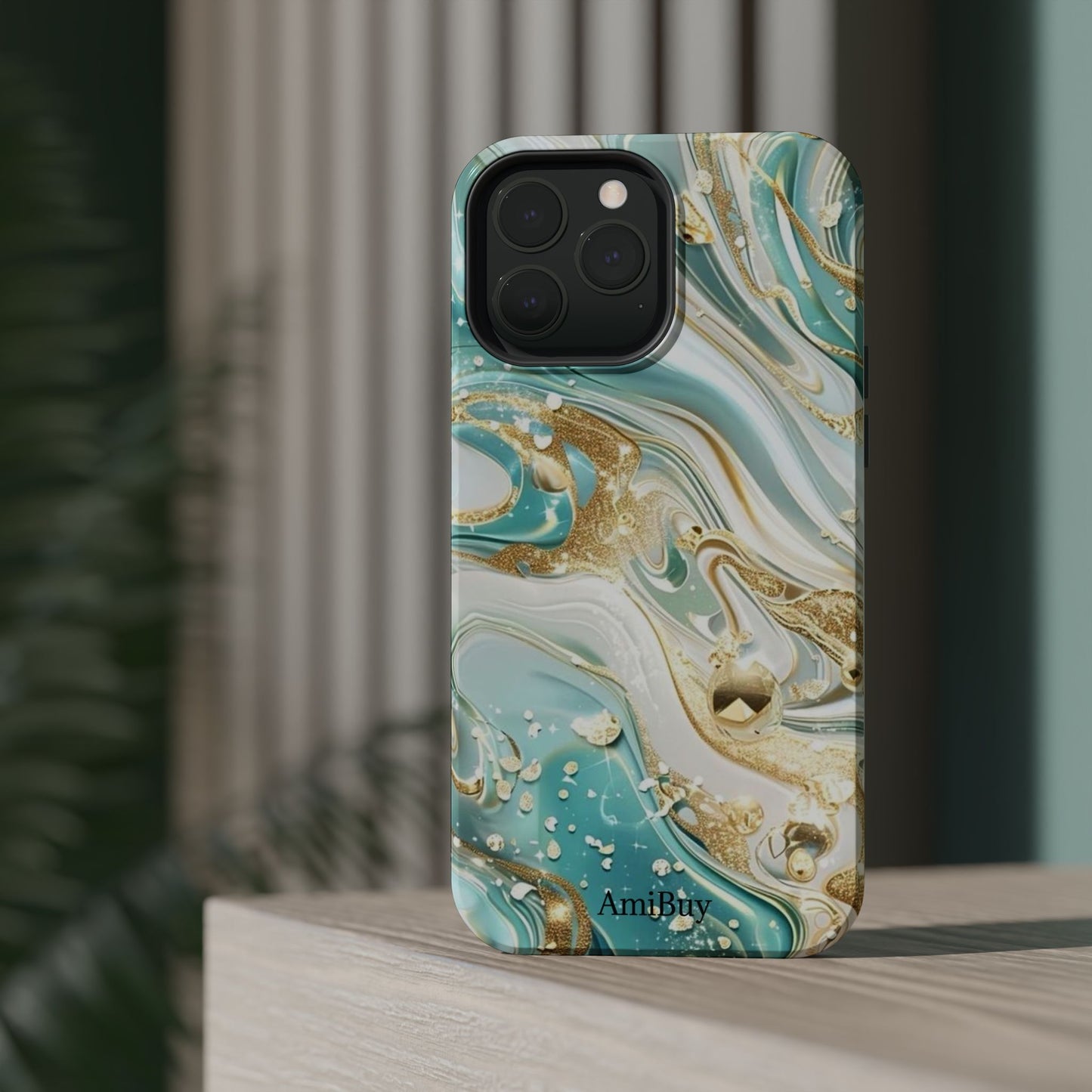 Marbled Teal & Gold Magnetic Impact-Resistant Phone Case