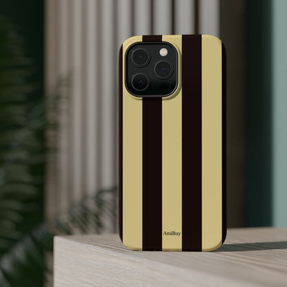 Striped Magnetic Impact-Resistant Phone Case — Brown & Cream Vertical Stripes