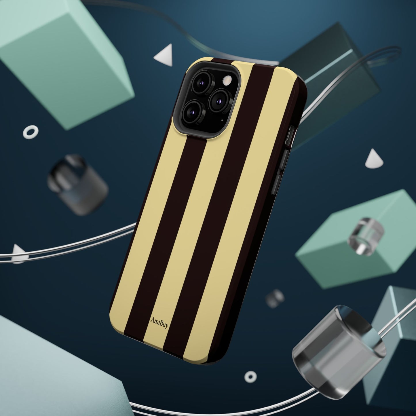 Striped Magnetic Impact-Resistant Phone Case — Brown & Cream Vertical Stripes