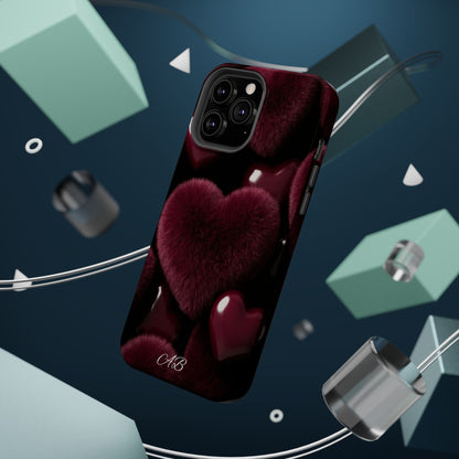 Magnetic Impact-Resistant Phone Case — Plush Burgundy Heart Design