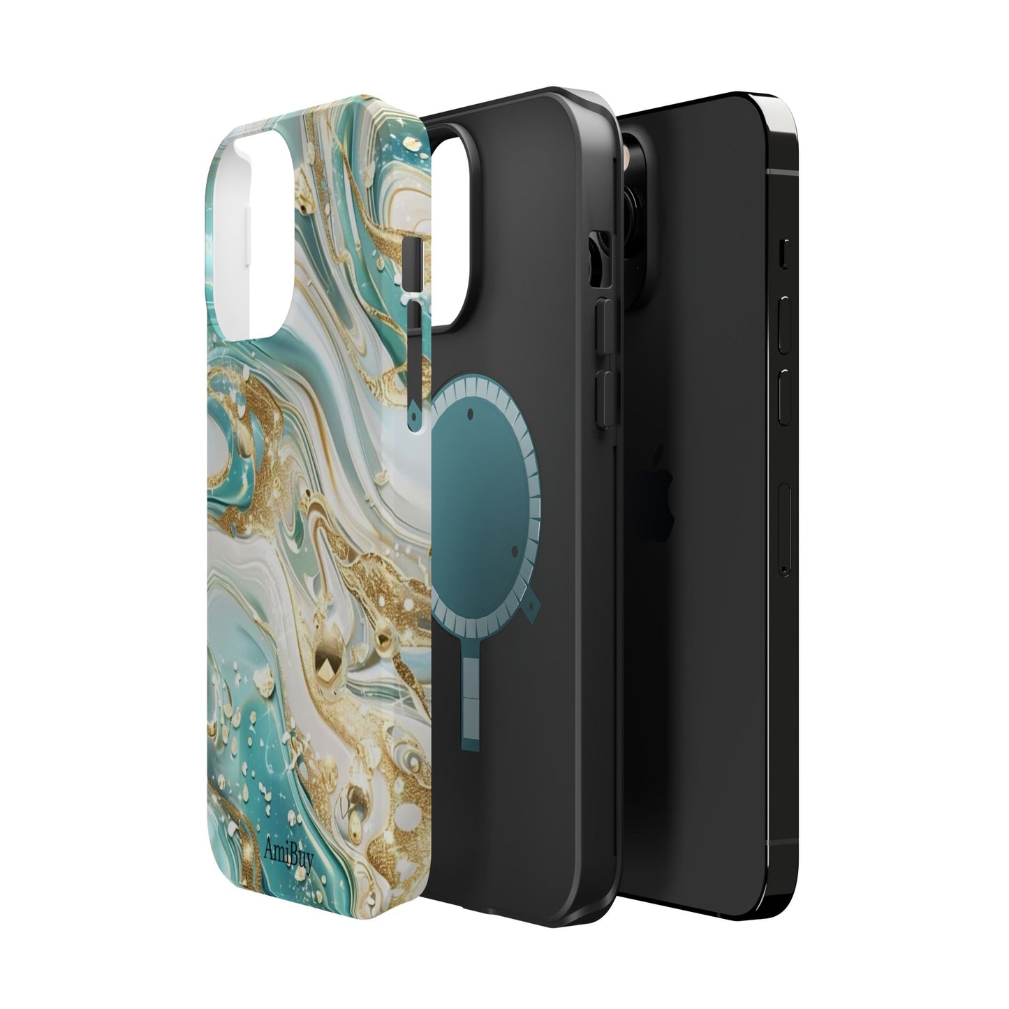 Marbled Teal & Gold Magnetic Impact-Resistant Phone Case