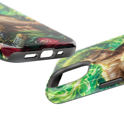 Magnetic Impact-Resistant Phone Case — Green-Sword Warrior Anime Art