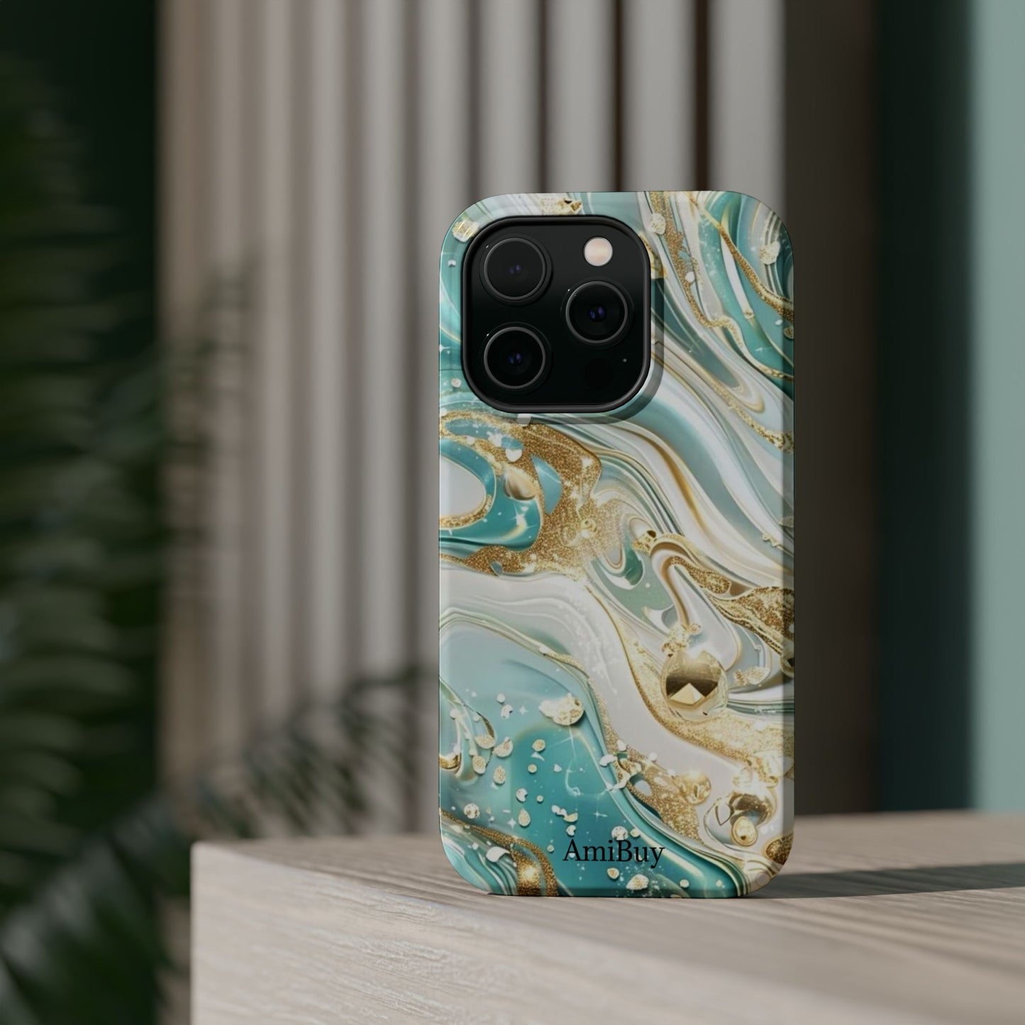 Marbled Teal & Gold Magnetic Impact-Resistant Phone Case