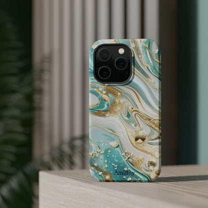 Marbled Teal & Gold Magnetic Impact-Resistant Phone Case