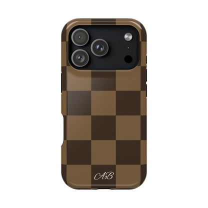 Brown Checkered Magnetic Impact-Resistant Phone Case