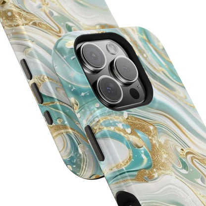 Marbled Teal & Gold Magnetic Impact-Resistant Phone Case