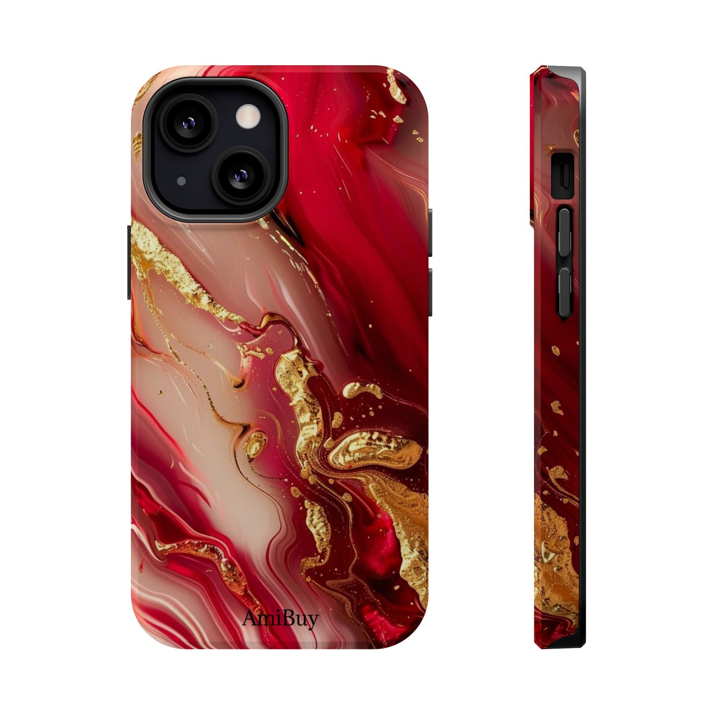 Red Marble & Gold Phone Case — Magnetic Impact-Resistant Protective Cover