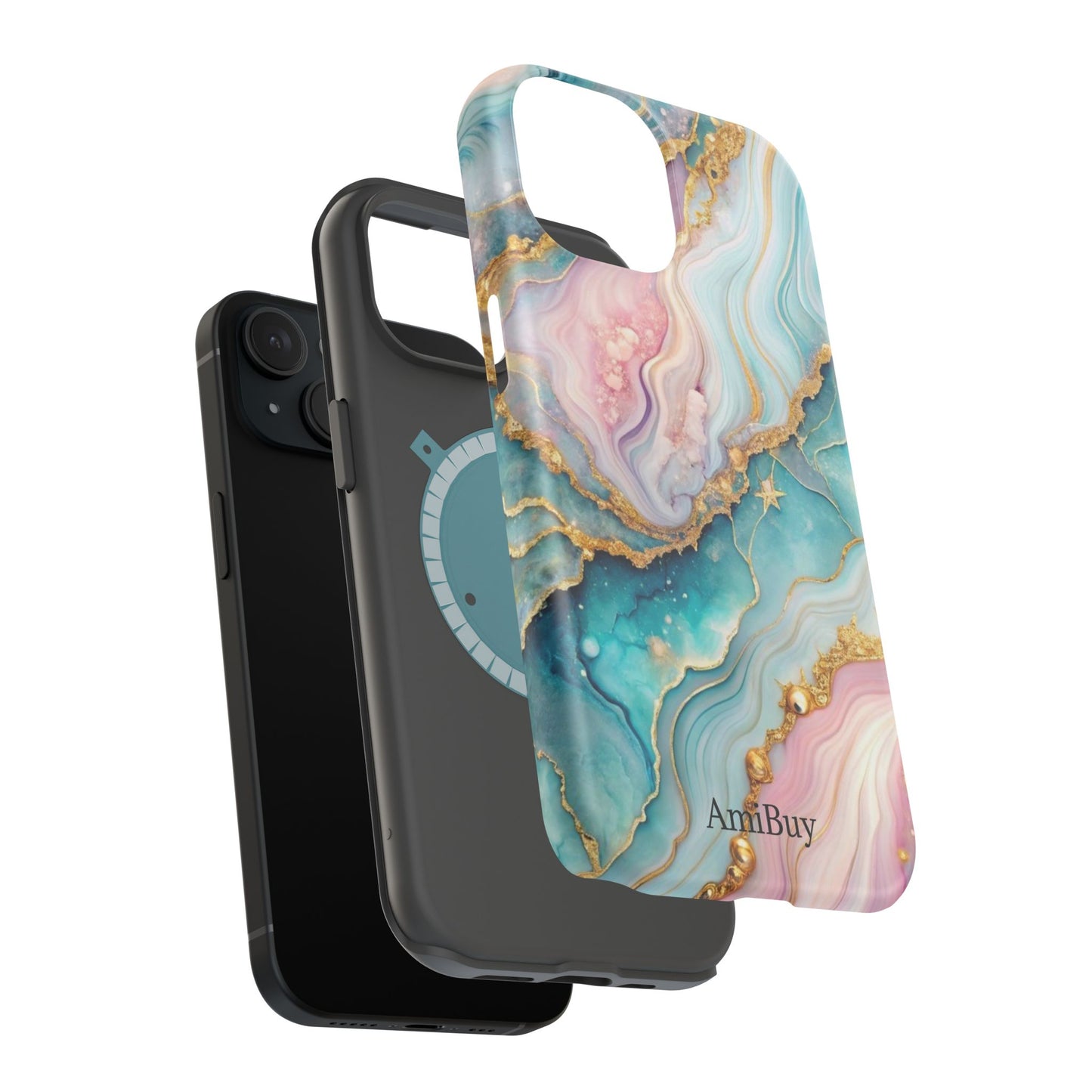 Marbled Aqua & Rose Gold Magnetic Impact Phone Case