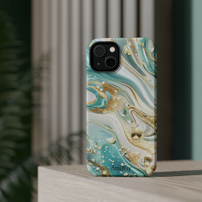 Marbled Teal & Gold Magnetic Impact-Resistant Phone Case