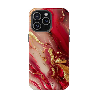 Red Marble & Gold Phone Case — Magnetic Impact-Resistant Protective Cover