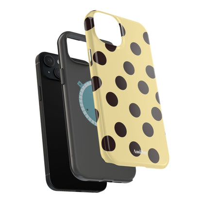 Polka Dot Magnetic Impact Phone Case — Yellow & Black Protective Cover