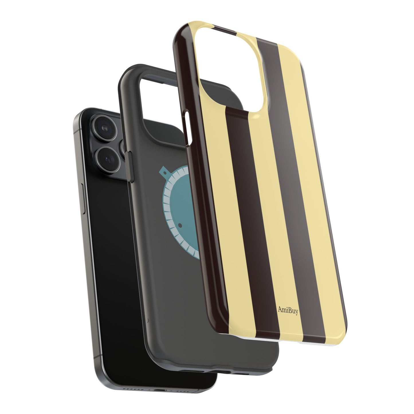 Striped Magnetic Impact-Resistant Phone Case — Brown & Cream Vertical Stripes