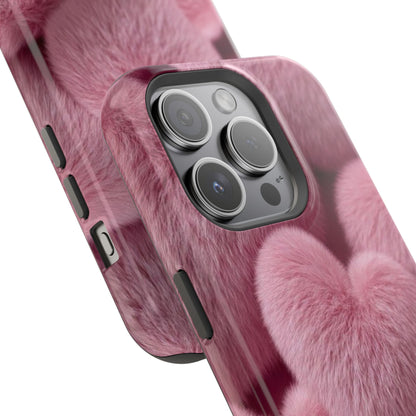 Pink Fuzzy Heart Phone Case — Magnetic Impact-Resistant