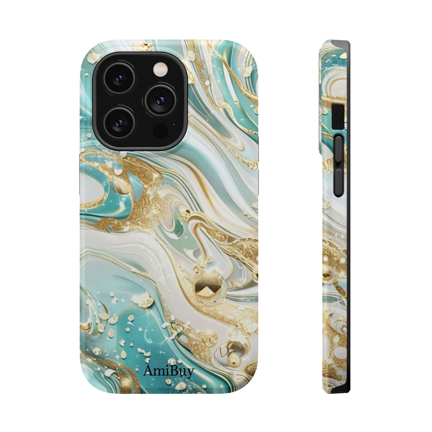 Marbled Teal & Gold Magnetic Impact-Resistant Phone Case