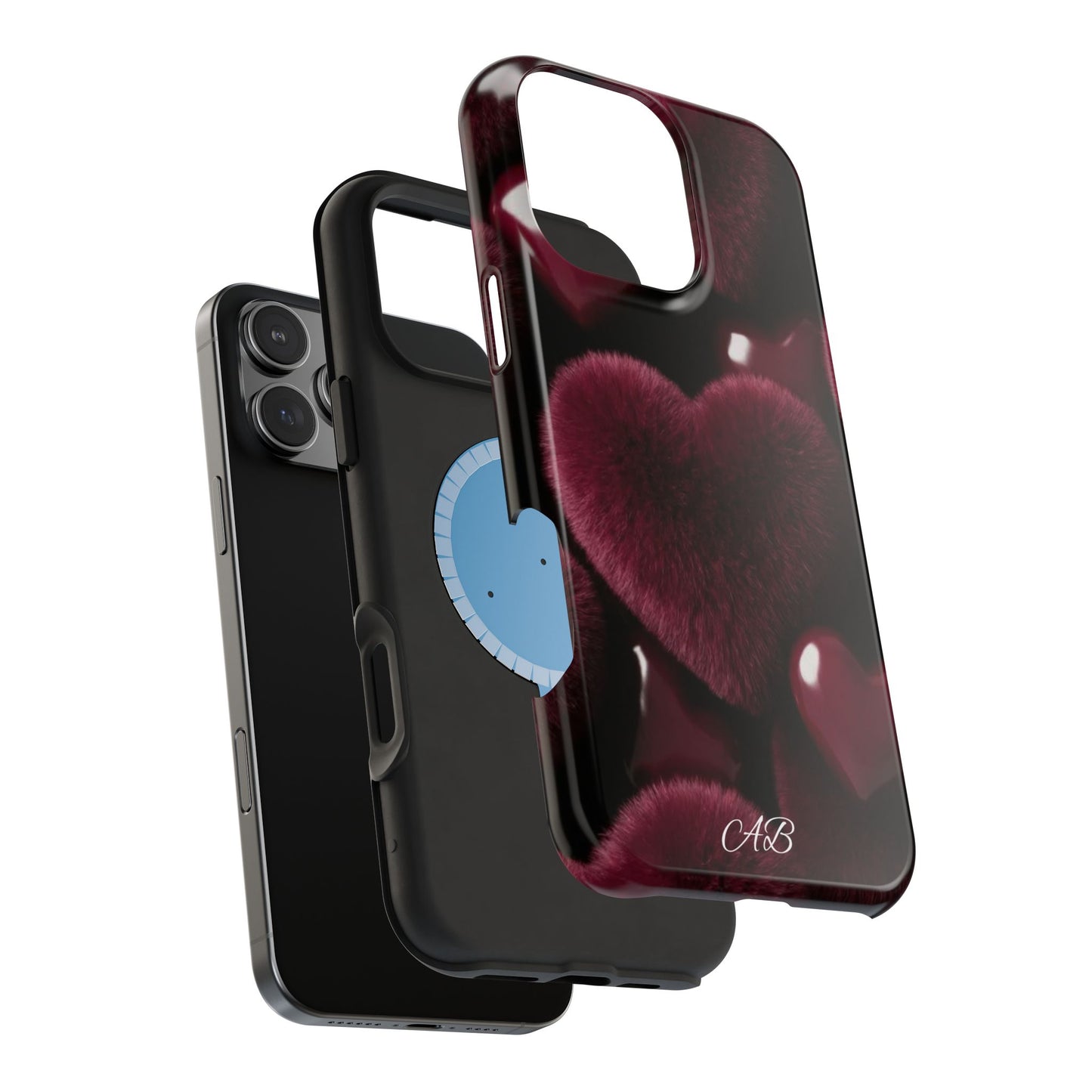 Magnetic Impact-Resistant Phone Case — Plush Burgundy Heart Design