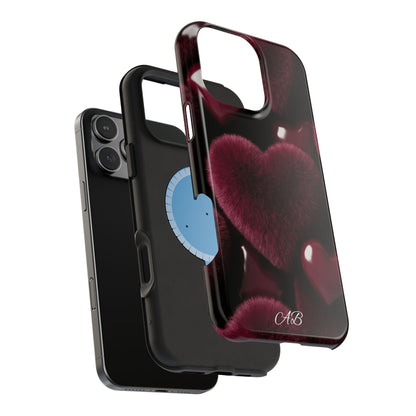 Magnetic Impact-Resistant Phone Case — Plush Burgundy Heart Design