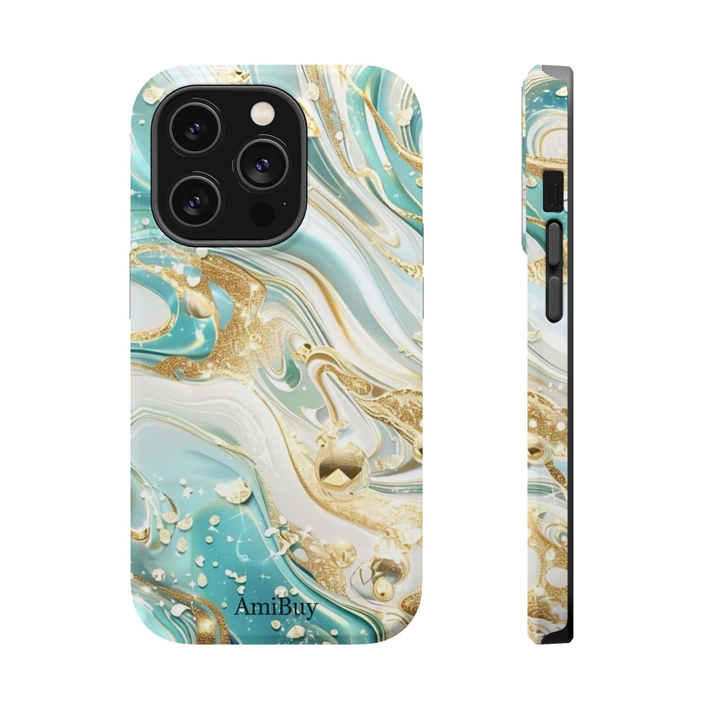 Marbled Teal & Gold Magnetic Impact-Resistant Phone Case