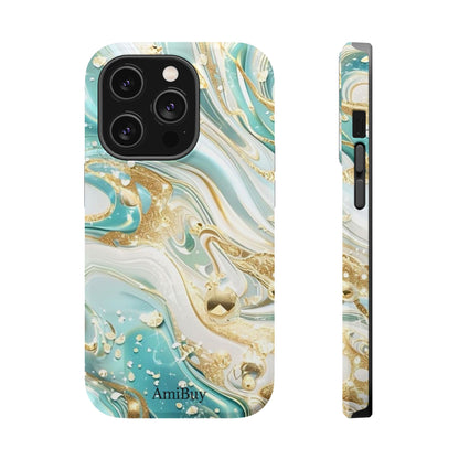 Marbled Teal & Gold Magnetic Impact-Resistant Phone Case