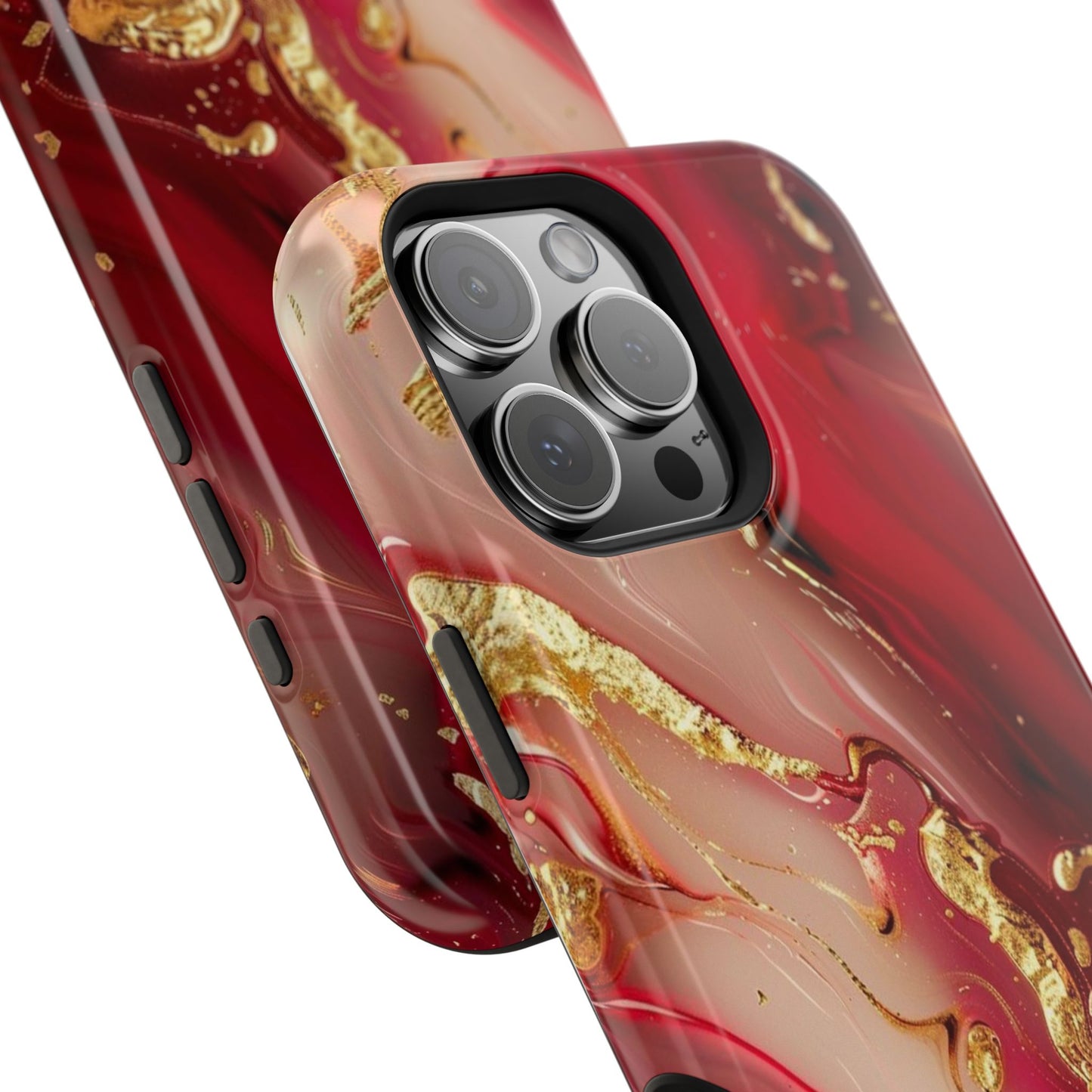 Red Marble & Gold Phone Case — Magnetic Impact-Resistant Protective Cover