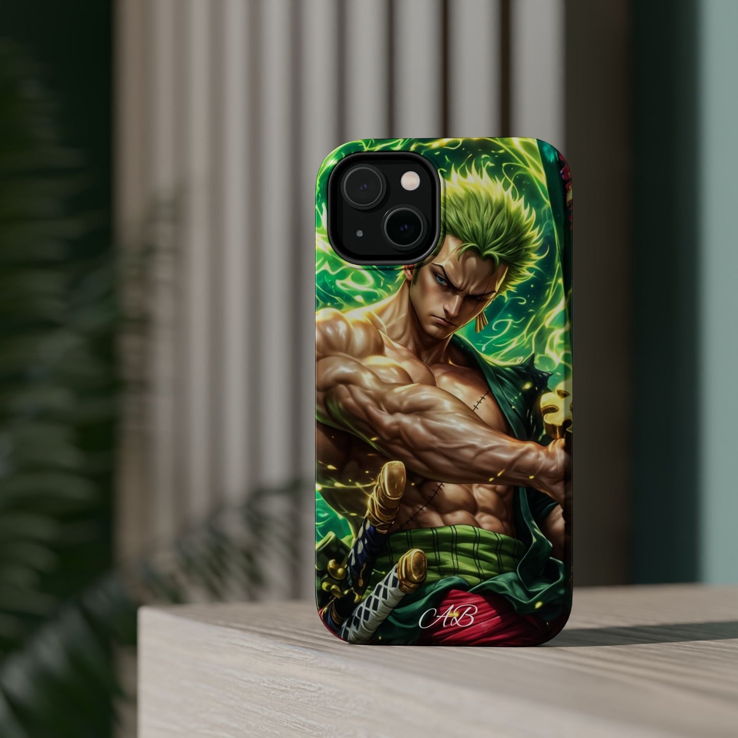 Magnetic Impact-Resistant Phone Case — Green-Sword Warrior Anime Art