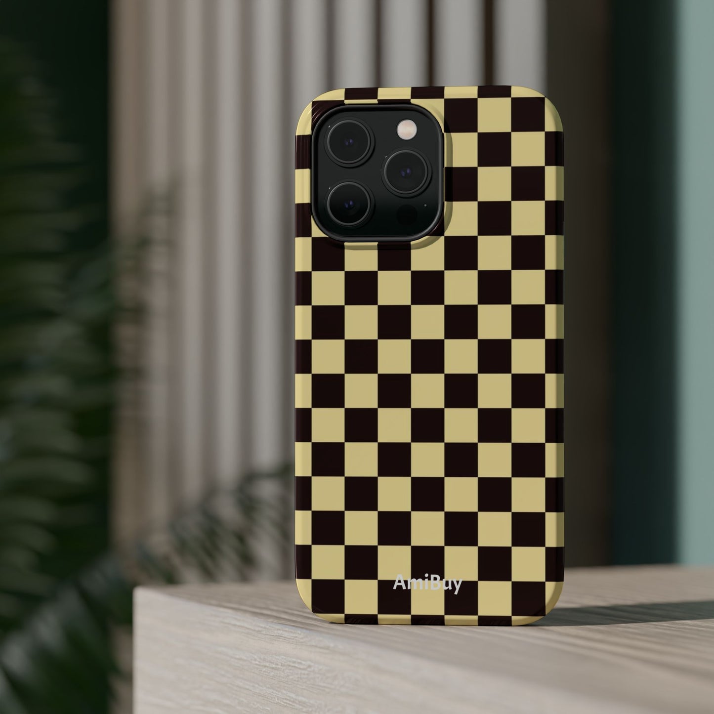 Checkerboard Magnetic Impact Case — Retro Black & Cream Phone Cover