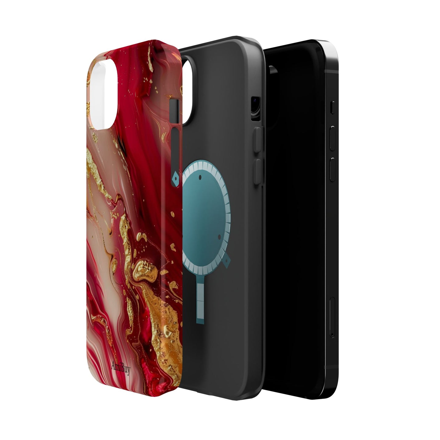 Red Marble & Gold Phone Case — Magnetic Impact-Resistant Protective Cover
