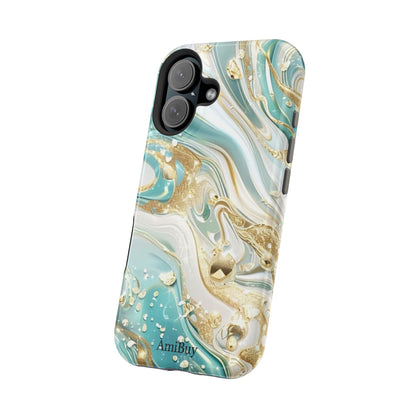 Marbled Teal & Gold Magnetic Impact-Resistant Phone Case