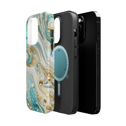 Marbled Teal & Gold Magnetic Impact-Resistant Phone Case