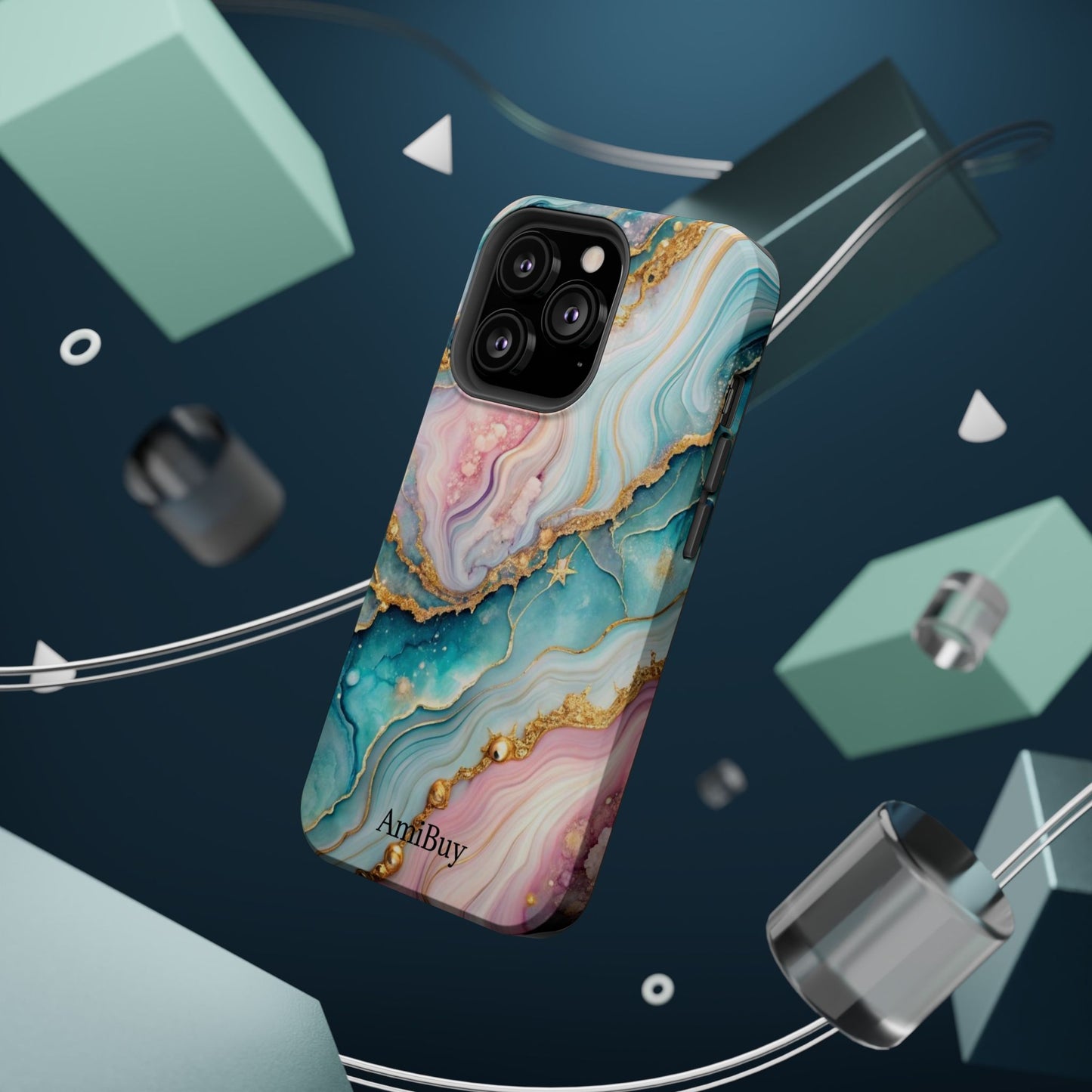 Marbled Aqua & Rose Gold Magnetic Impact Phone Case