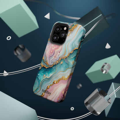 Marbled Aqua & Rose Gold Magnetic Impact Phone Case