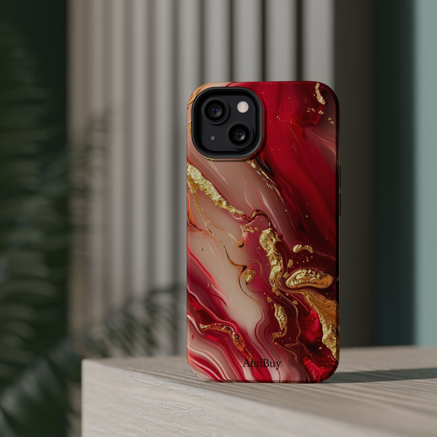 Red Marble & Gold Phone Case — Magnetic Impact-Resistant Protective Cover